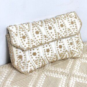 Rare 50’s La Regale Cream Faux Pearl Beaded Clutch Vintage Collectible